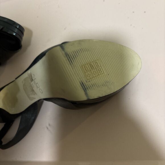 ALDO Women Black Peep Toe Leather Upper Platform High Heel Pump Sz 39 8.5 - Picture 7 of 7